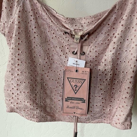 Guess| Beatrix Square Neck Eyelet Crop Top w Puff Sleeve & Tie Detail•••Size M - Picture 8 of 16